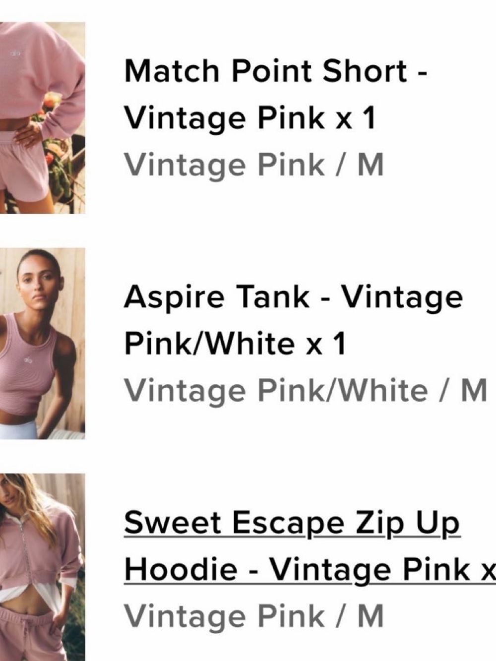 ALO Yoga Vintage Pink Set